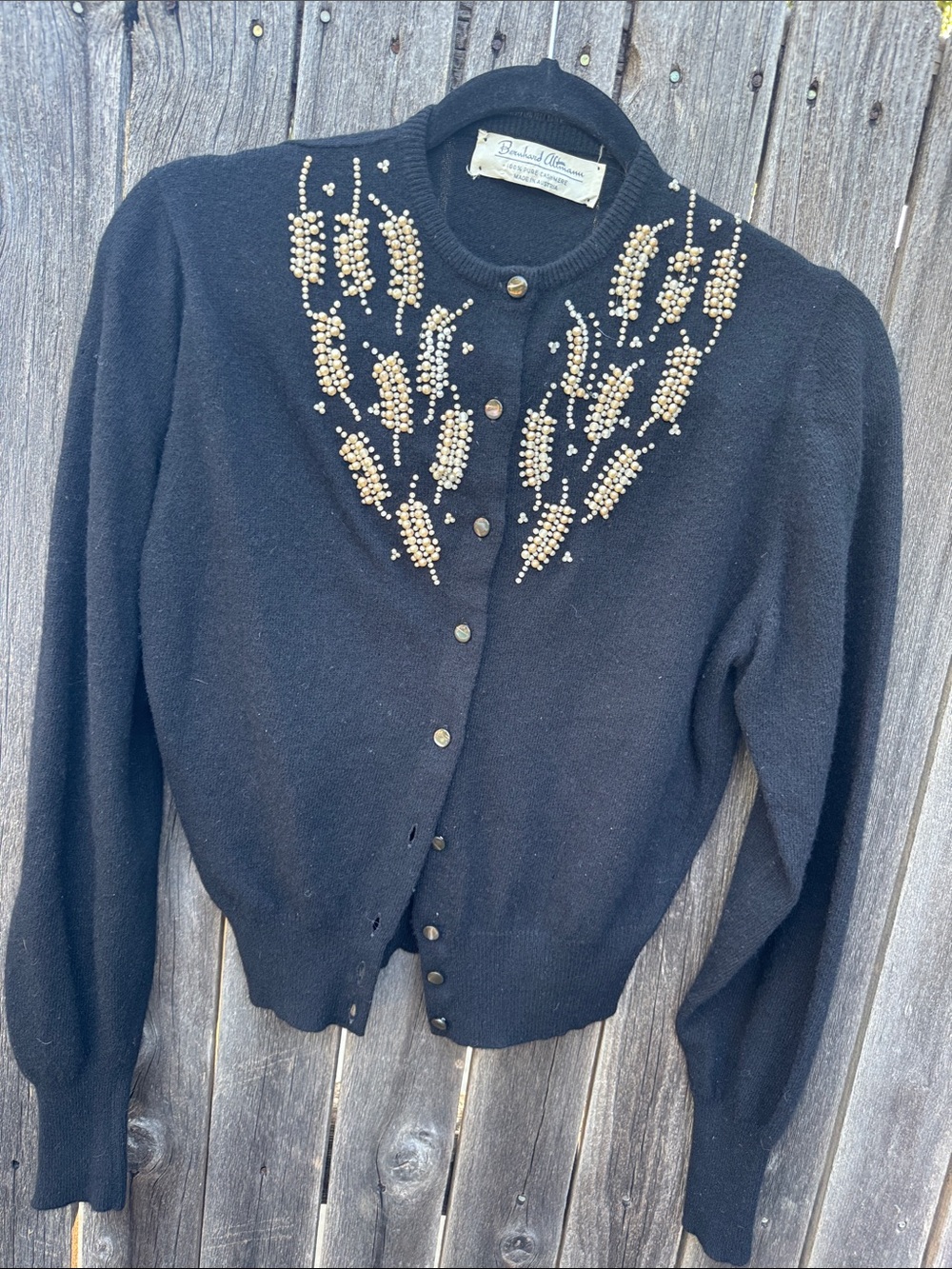 Beaded Black Cardigan Sweater